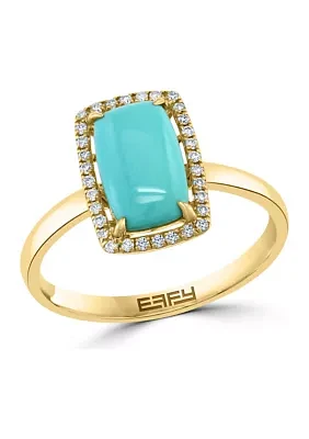 1/8 ct. t.w. Diamond and 1.22 ct. t.w. Turquoise Ring in 14K Yellow Gold 