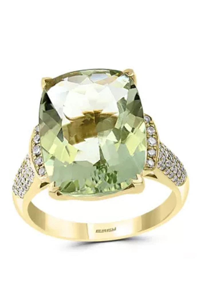  8.35 ct. t.w. Green Amethyst and 1/4 ct. t.w. Diamond Ring in 14K Yellow Gold 