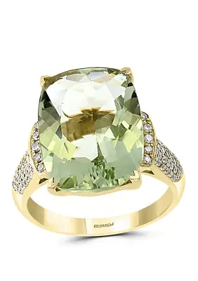  8.35 ct. t.w. Green Amethyst and 1/4 ct. t.w. Diamond Ring in 14K Yellow Gold 