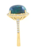 14K Yellow Gold Diamond Black Opal Ring 