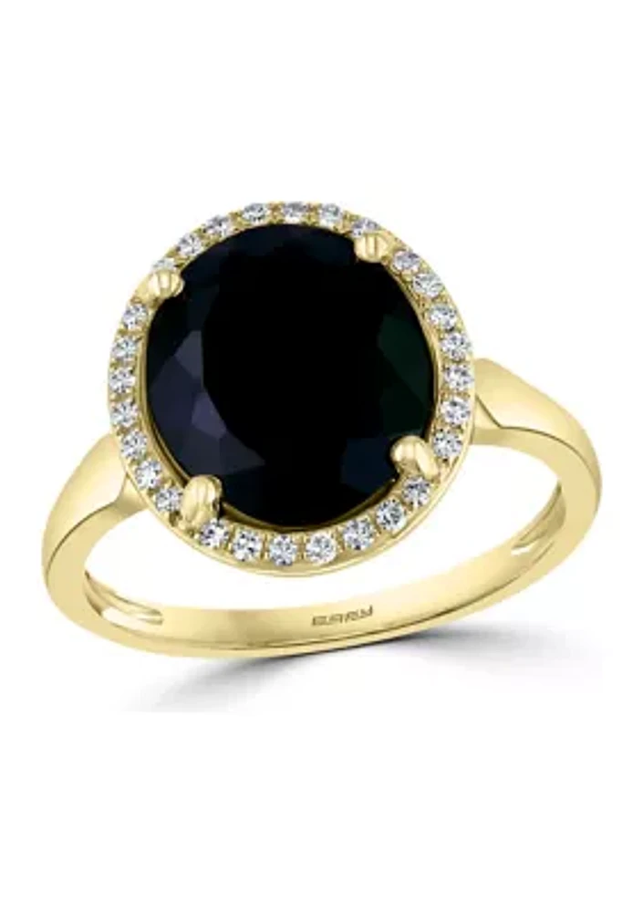 1/8 ct. t.w. Diamond and Onyx Oval Ring in 14K Yellow Gold