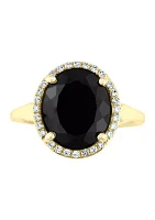 1/8 ct. t.w. Diamond and Onyx Oval Ring in 14K Yellow Gold