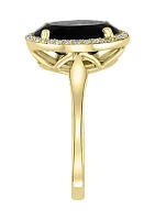 1/8 ct. t.w. Diamond and Onyx Oval Ring in 14K Yellow Gold