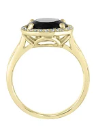 1/8 ct. t.w. Diamond and Onyx Oval Ring in 14K Yellow Gold