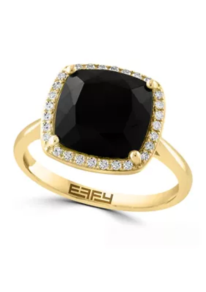 1/8 ct. t.w. Diamond Onyx Ring in 14K Yellow Gold 