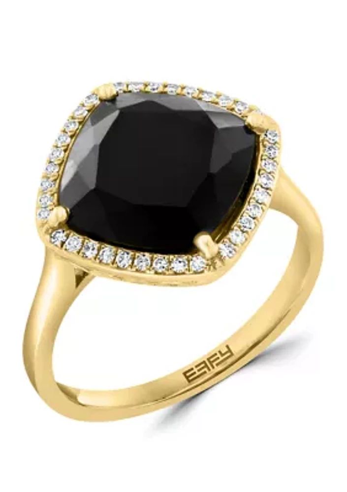 14K Yellow Gold 1/8 ct. t.w. Diamond and 4.65 ct. t.w. Onyx Ring