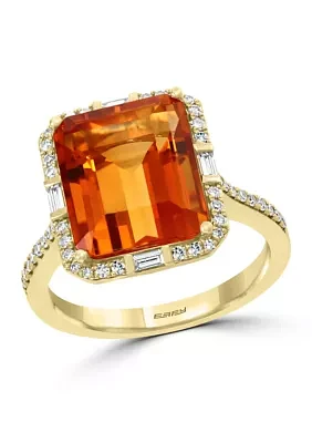 1/4 ct. t.w. Diamond and 7.3 ct. t.w. Citrine Ring in 14K Yellow Gold 