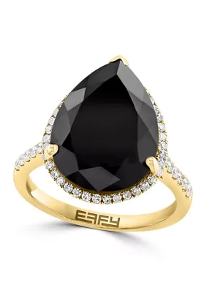 1/3 ct. t.w. Diamond, Onyx Pear Ring in 14K Yellow Gold