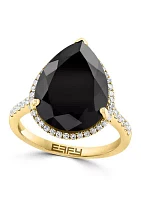 1/3 ct. t.w. Diamond, Onyx Pear Ring in 14K Yellow Gold