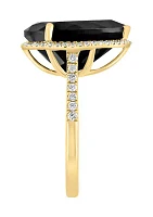 1/3 ct. t.w. Diamond, Onyx Pear Ring in 14K Yellow Gold