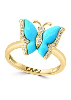 1/10 ct. t.w. Diamond, 1.2 ct. t.w. Turquoise Ring in 14K Yellow Gold