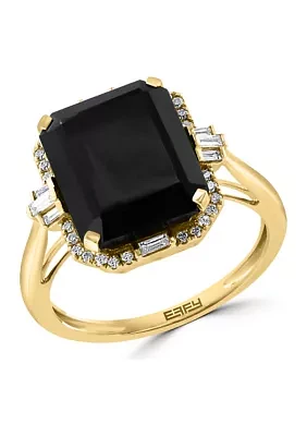 1/5 ct. t.w. Diamond and Onyx square Ring 14K Yellow Gold