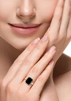 1/5 ct. t.w. Diamond and Onyx square Ring 14K Yellow Gold