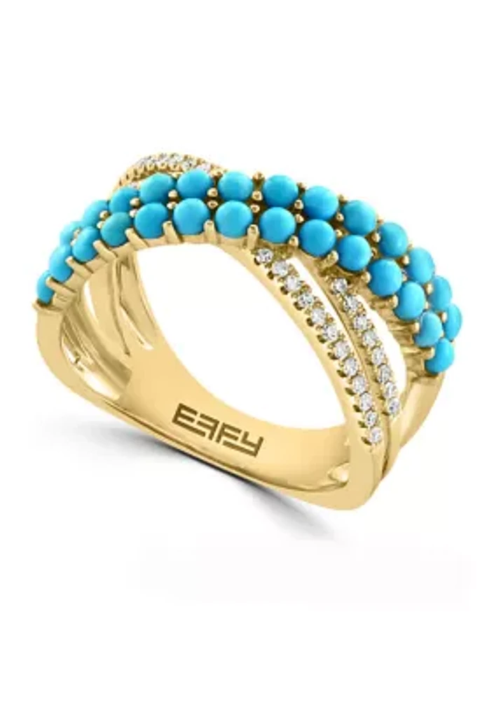 1/6 ct. t.w. Diamond Turquoise Crossover Ring In 14K Yellow Gold 