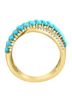 1/6 ct. t.w. Diamond Turquoise Crossover Ring In 14K Yellow Gold 