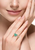 Diamond and Turquoise Double Heart Ring in 14K Yellow Gold