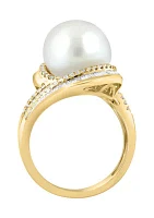 1/2 ct. t.w. Diamond and Freshwater Pearl Ring in 14K Yellow Gold