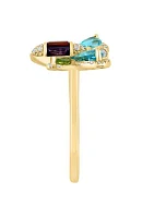 1/6 ct. t.w. Diamond, Amethyst, Blue Topaz, Citrine, Rhodolite, Peridot Bee  Ring In 14k Yellow Gold 