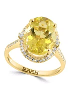 Diamond and Lemon Quartz Ring in 14K Yellow Gold