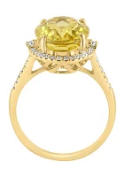 Diamond and Lemon Quartz Ring in 14K Yellow Gold