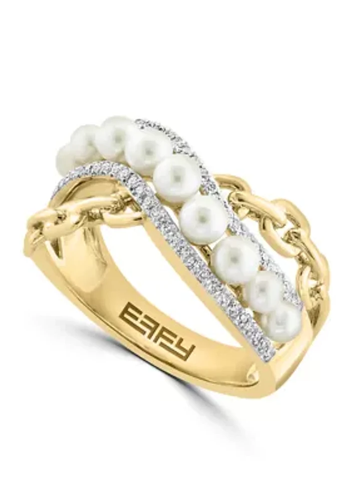   14K Yellow Gold Diamond and Freshwater Pearl Ring