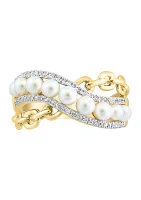   14K Yellow Gold Diamond and Freshwater Pearl Ring