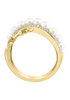   14K Yellow Gold Diamond and Freshwater Pearl Ring