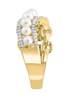   14K Yellow Gold Diamond and Freshwater Pearl Ring