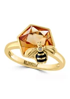 Diamond and Citrine Bee Ring 14K Yellow Gold