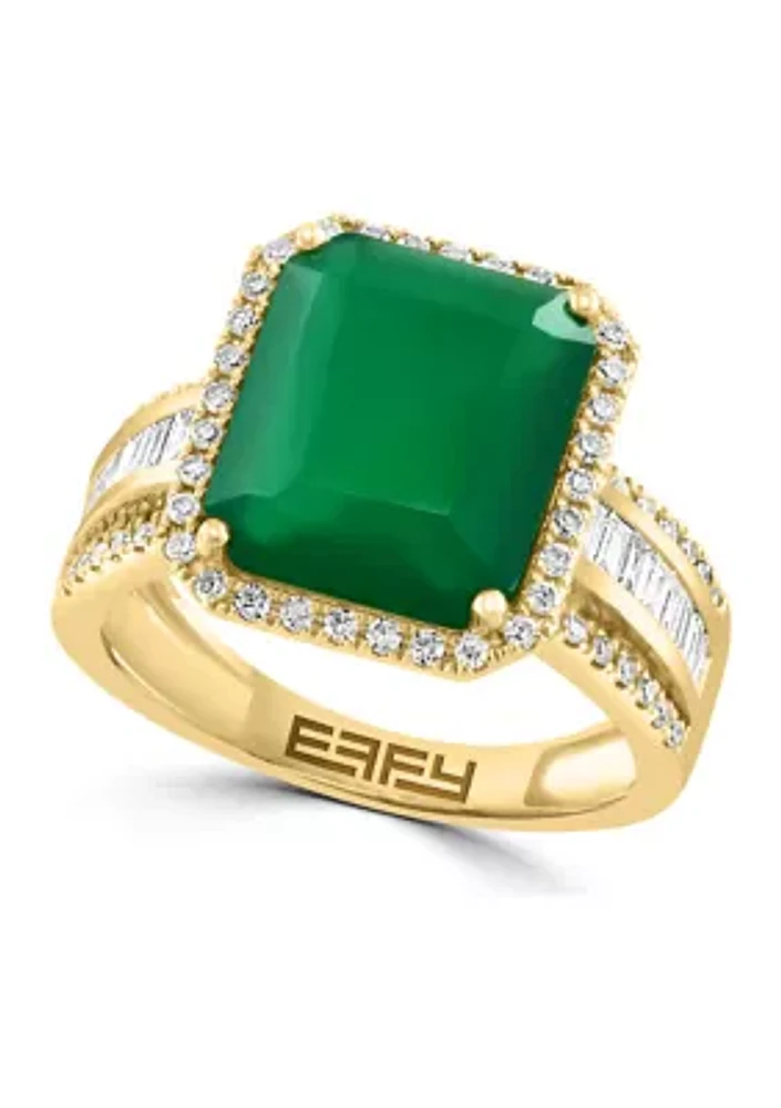 1/2 ct. t.w. Diamond and Green Onyx Square Ring 14K Yellow Gold