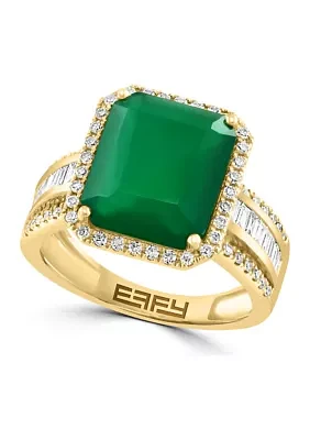 1/2 ct. t.w. Diamond and Green Onyx Square Ring 14K Yellow Gold