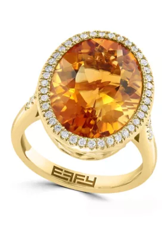 1/4 c.t t.w. Diamond Round Citrine Ring in Yellow Gold