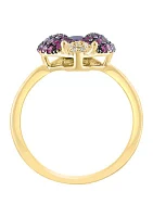 Diamond, Amethyst, Pink Sapphire Ladybug Ring in 14K Yellow Gold