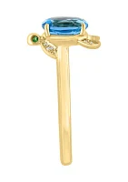 Diamond, Blue Topaz, Tsavorite Turtle Ring 14K Yellow Gold