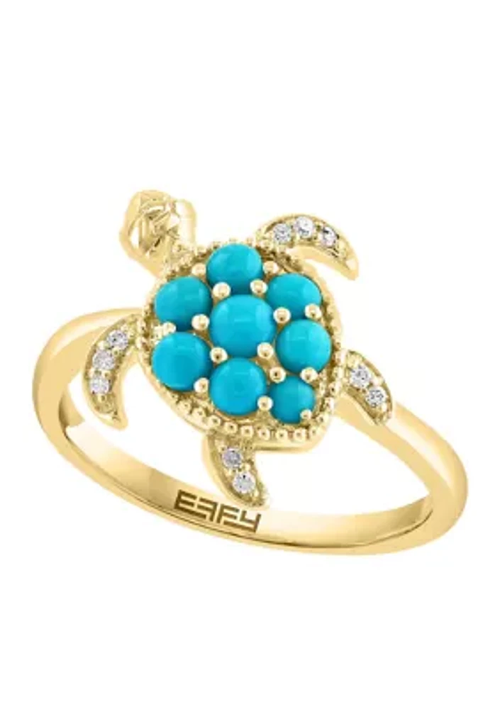 Diamond and Turquoise Turtle Ring in 14K Yellow Gold