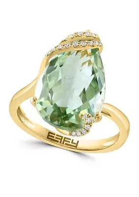 Diamond and Green Amethyst Ring in 14K Yellow Gold