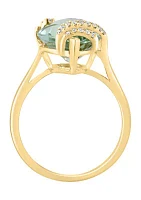 Diamond and Green Amethyst Ring in 14K Yellow Gold