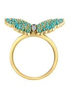 Diamond, Sapphire and Turquoise Butterfly Ring in 14K Yellow Gold