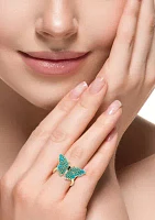 Diamond, Sapphire and Turquoise Butterfly Ring in 14K Yellow Gold