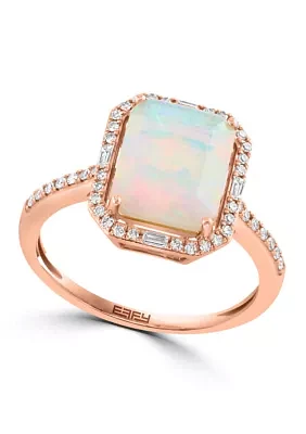 Diamond and Ethiopian Opal Halo Ring in 14K Rose Gold