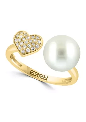 1/10 ct. t.w. Diamond, Freshwater Pearl Ring in 14K Yellow Gold