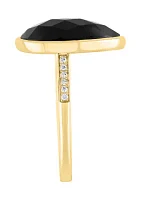 Diamond and Onyx Pear Ring in 14K Yellow Gold