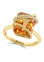 1/10 ct. t.w. Diamond, 5.5 ct. t.w. Citrine Ring in 14K Yellow Gold