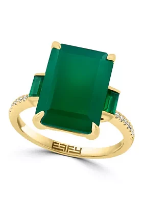 Diamond and Green Onyx Ring in 14K Yellow Gold