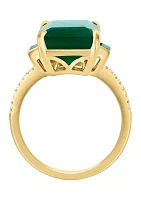 Diamond and Green Onyx Ring in 14K Yellow Gold