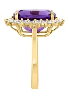 Diamond and Amethyst Ring in 14K Yellow Gold