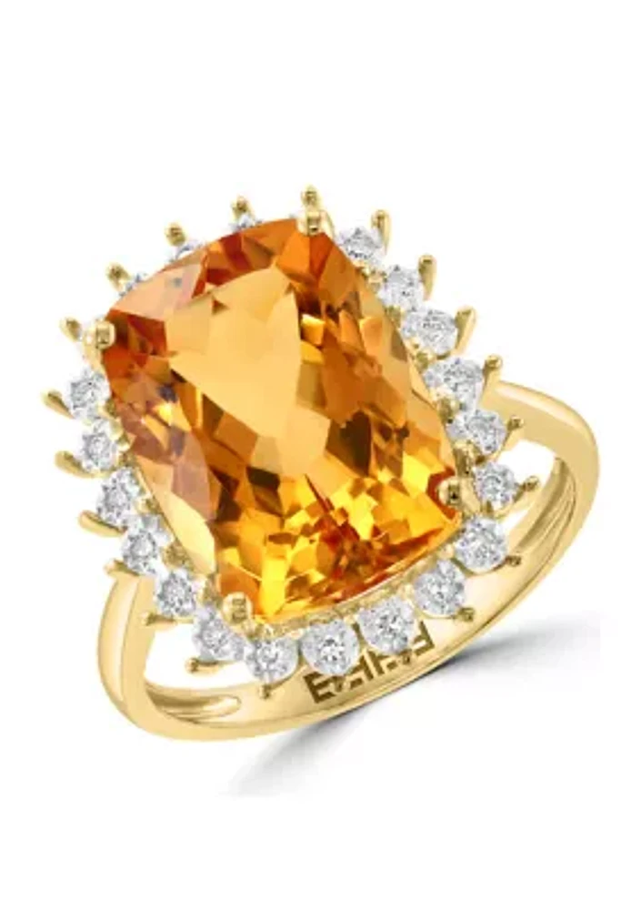 14K Yellow Gold Diamond, Citrine Ring