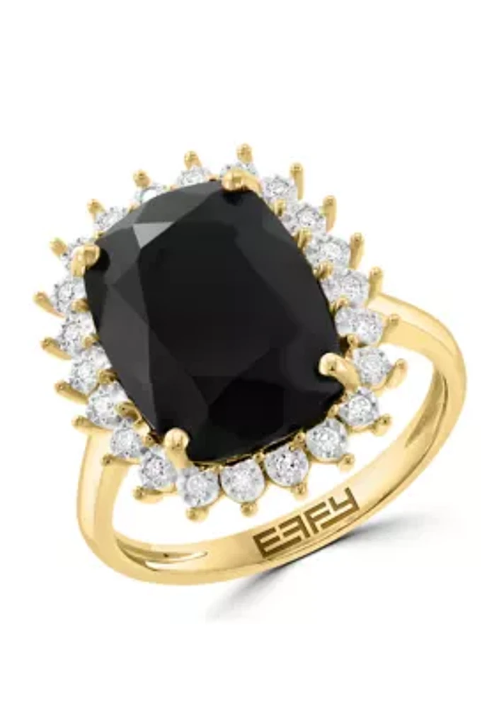 14K Yellow Gold Diamond, Onyx Ring