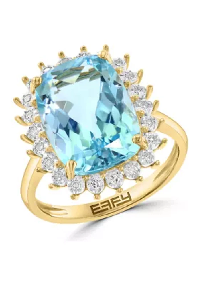 14K Yellow Gold Diamond, Sky Blue Topaz Ring