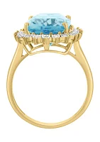 14K Yellow Gold Diamond, Sky Blue Topaz Ring